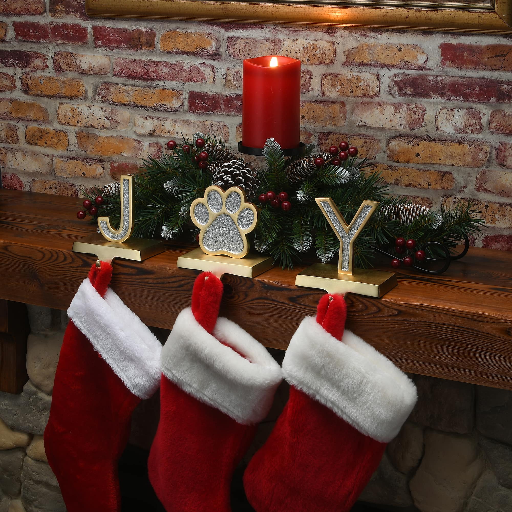 5" Silver Sparkle JOY Stocking Holders, 3ct.